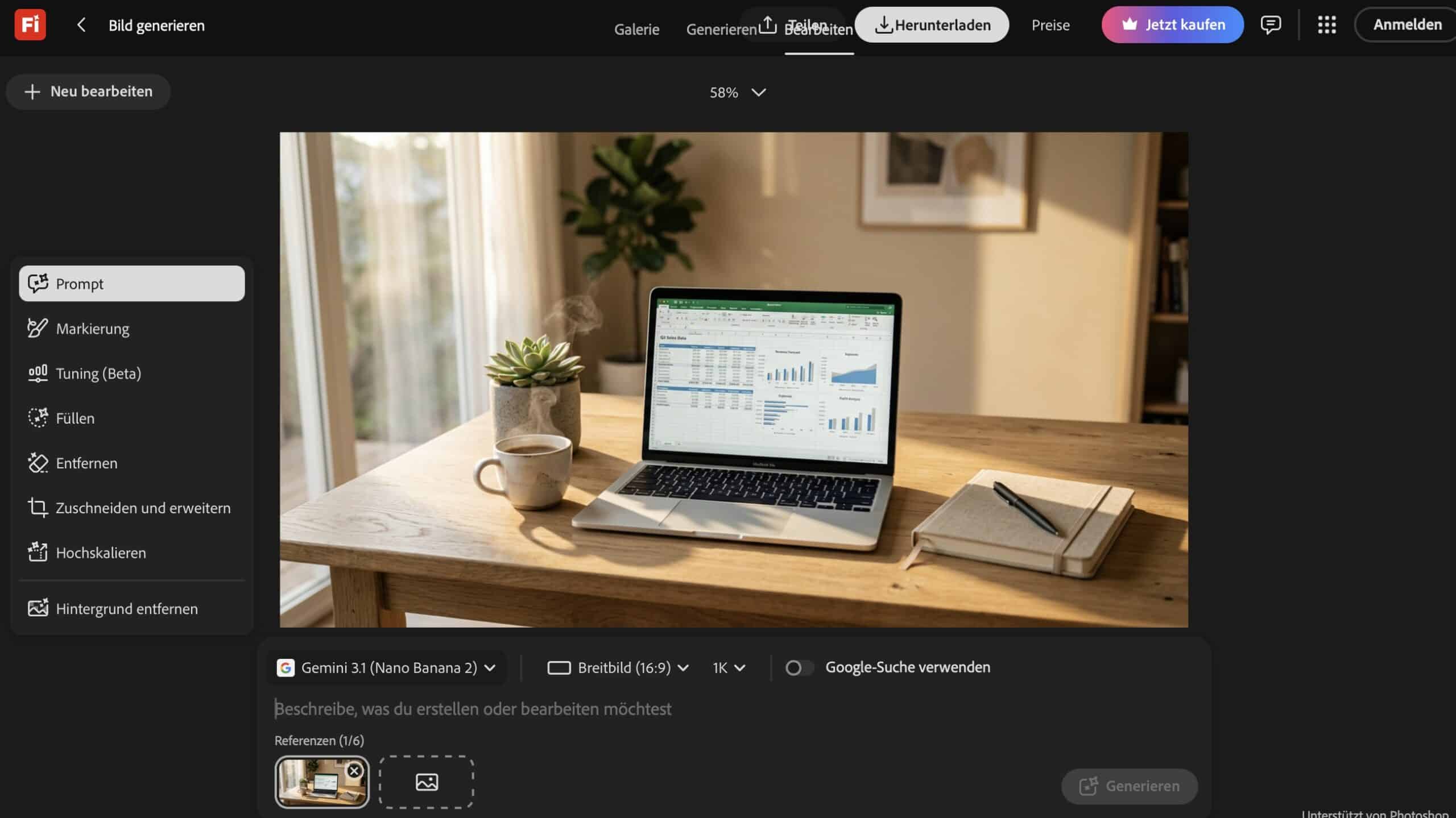 KI-Bild eines Homeoffice-Schreibtisches, erstellt mit Adobe Firefly