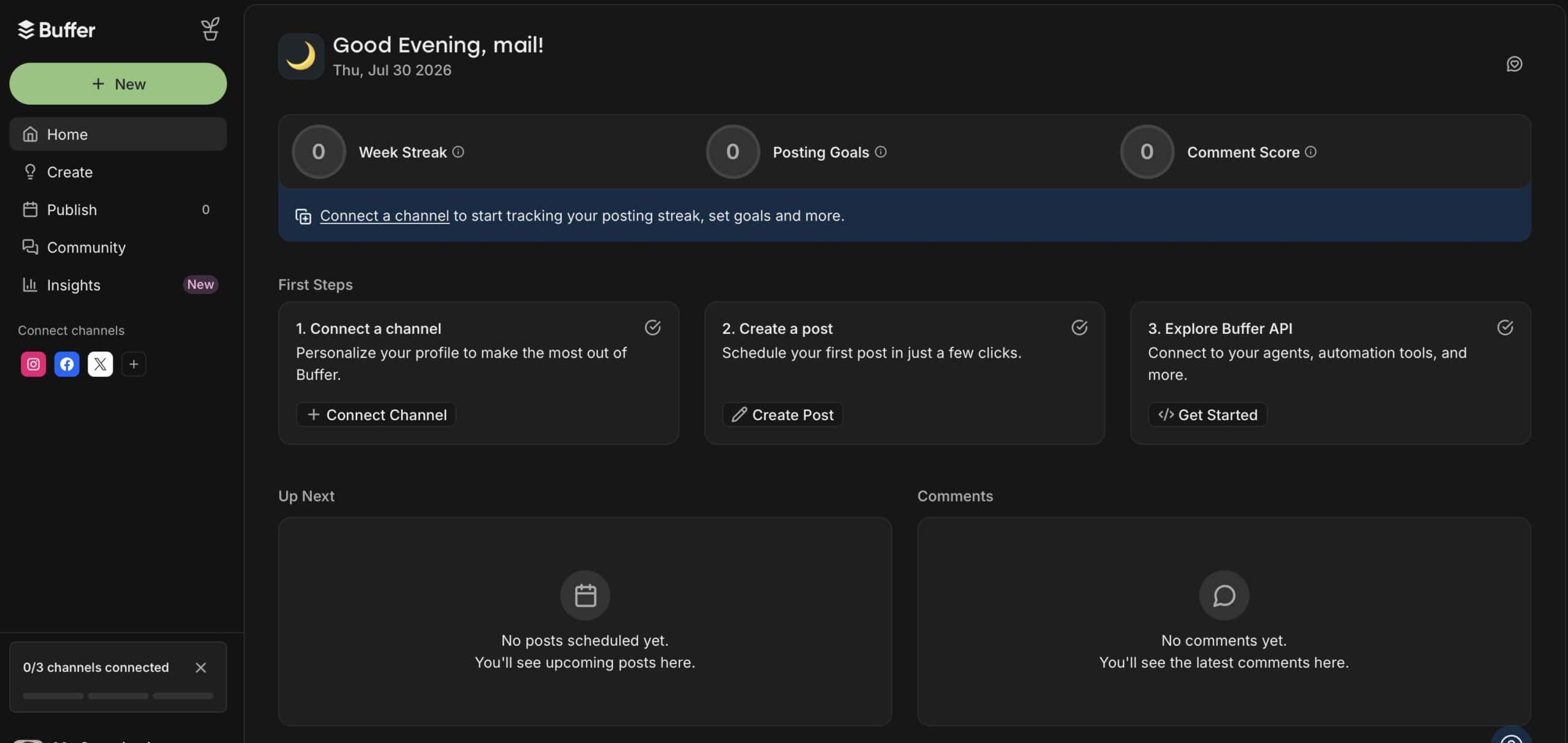 Screenshot der Buffer-Startseite buffer.com