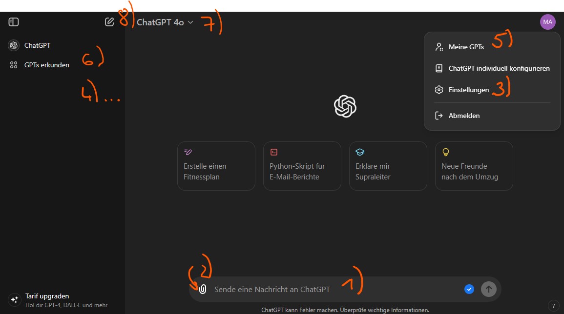 Die Oberfläche von ChatGPT 4o