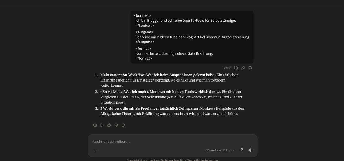 Claude-Chat mit XML-Tag-Prompt und strukturierter Antwort