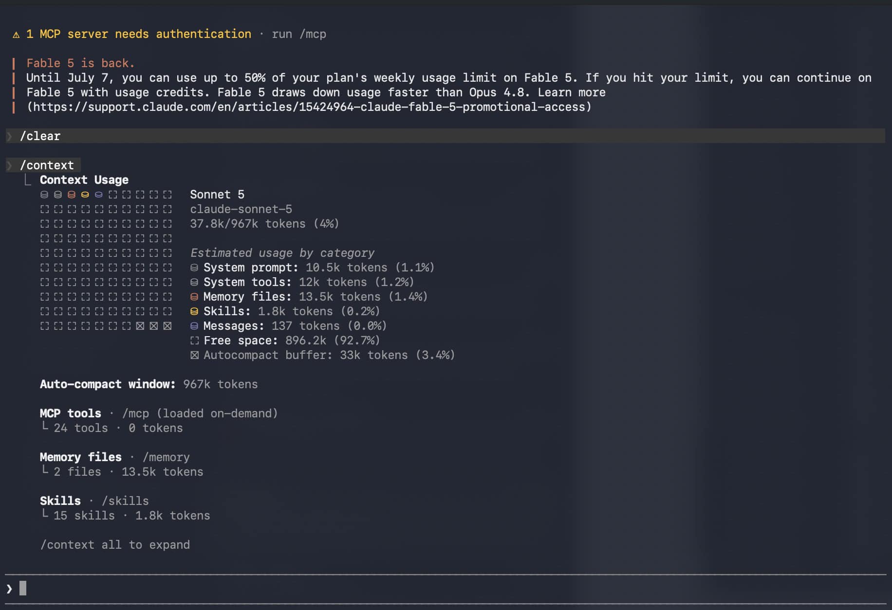 Ausgabe des /context-Befehls in Claude Code