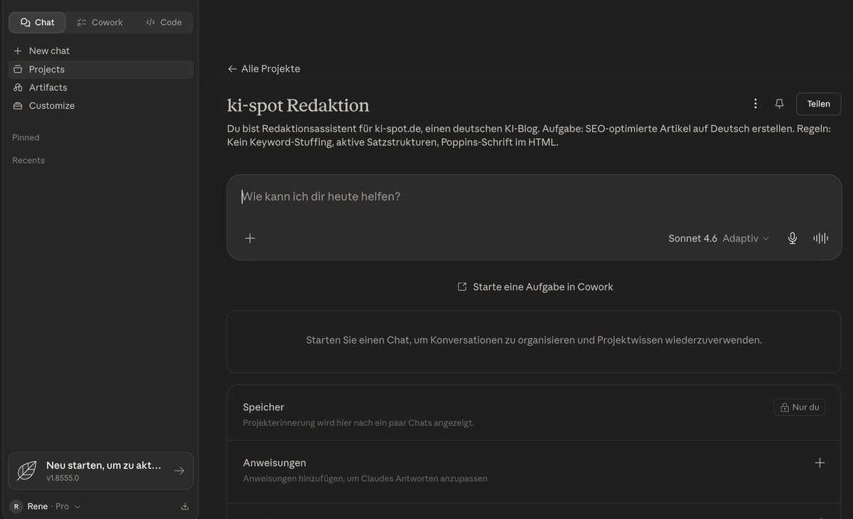 Claude Projects in der Seitenleiste von claude.ai
