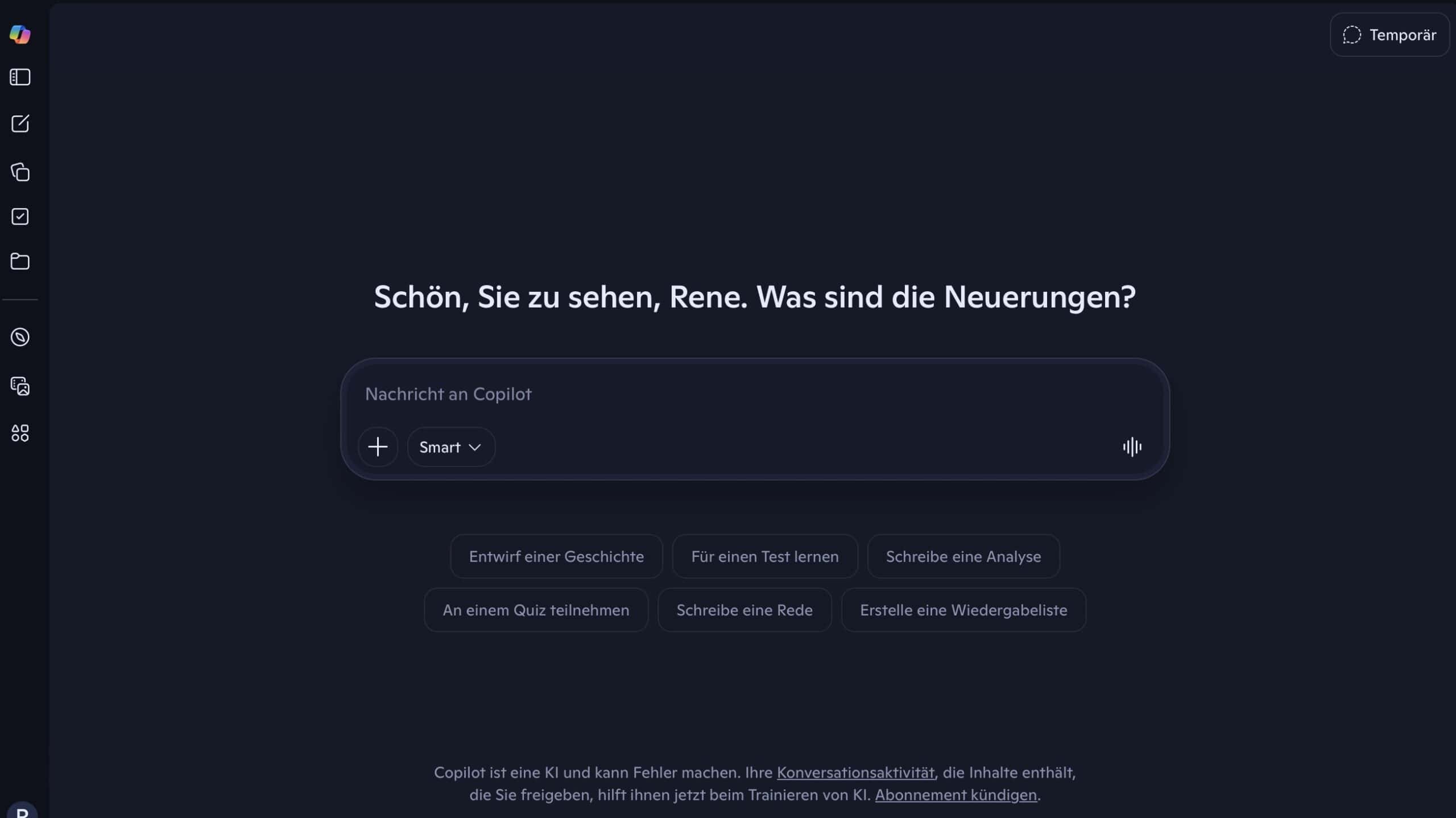 Screenshot: Startoberfläche von Microsoft Copilot im Browser