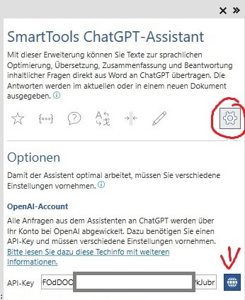 Das Menü vom ChatGPT Assitant