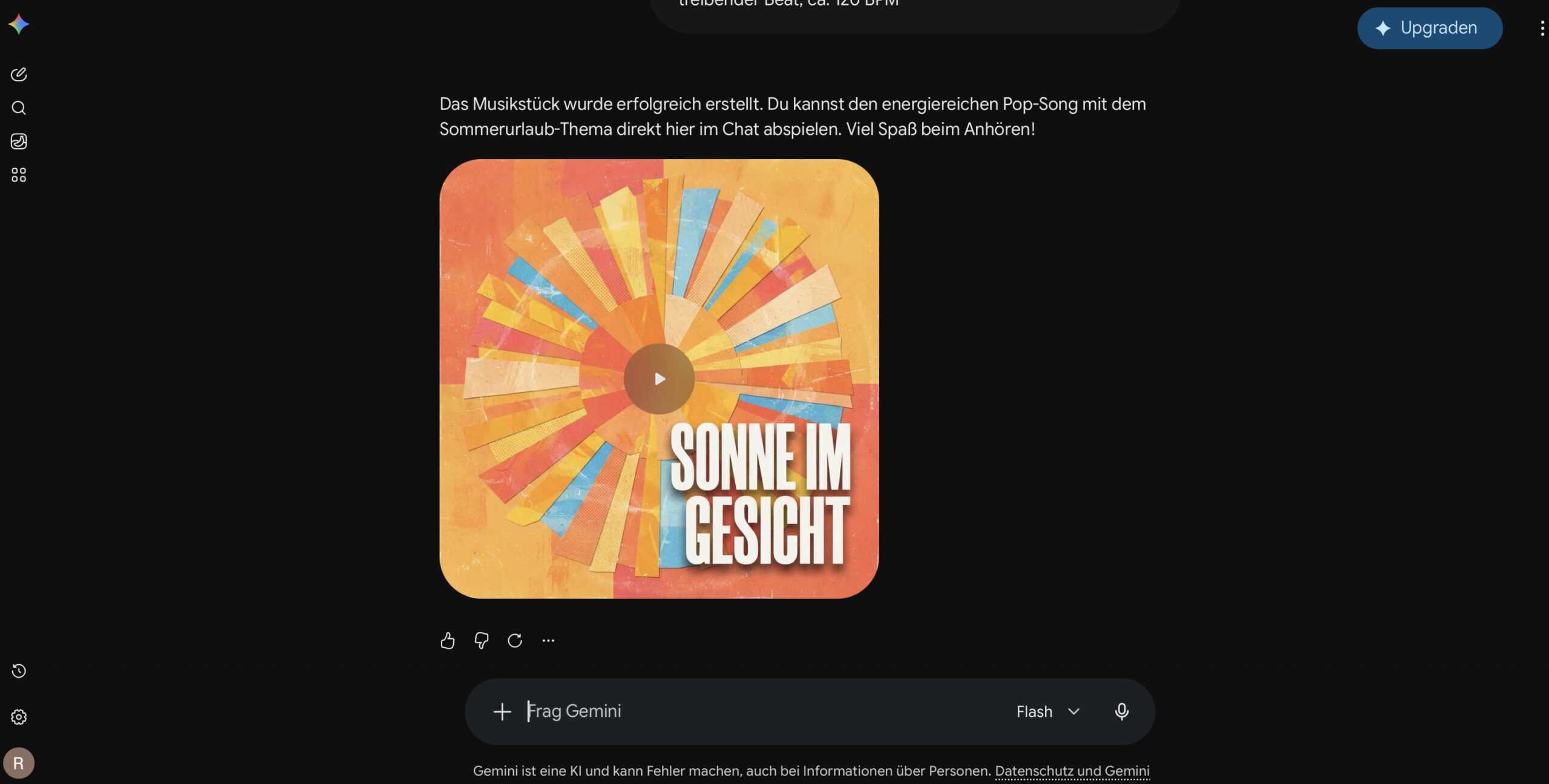 Google Gemini App generiert einen Song inklusive Gesang aus einer Textbeschreibung direkt im Chat mit Lyria 3.5