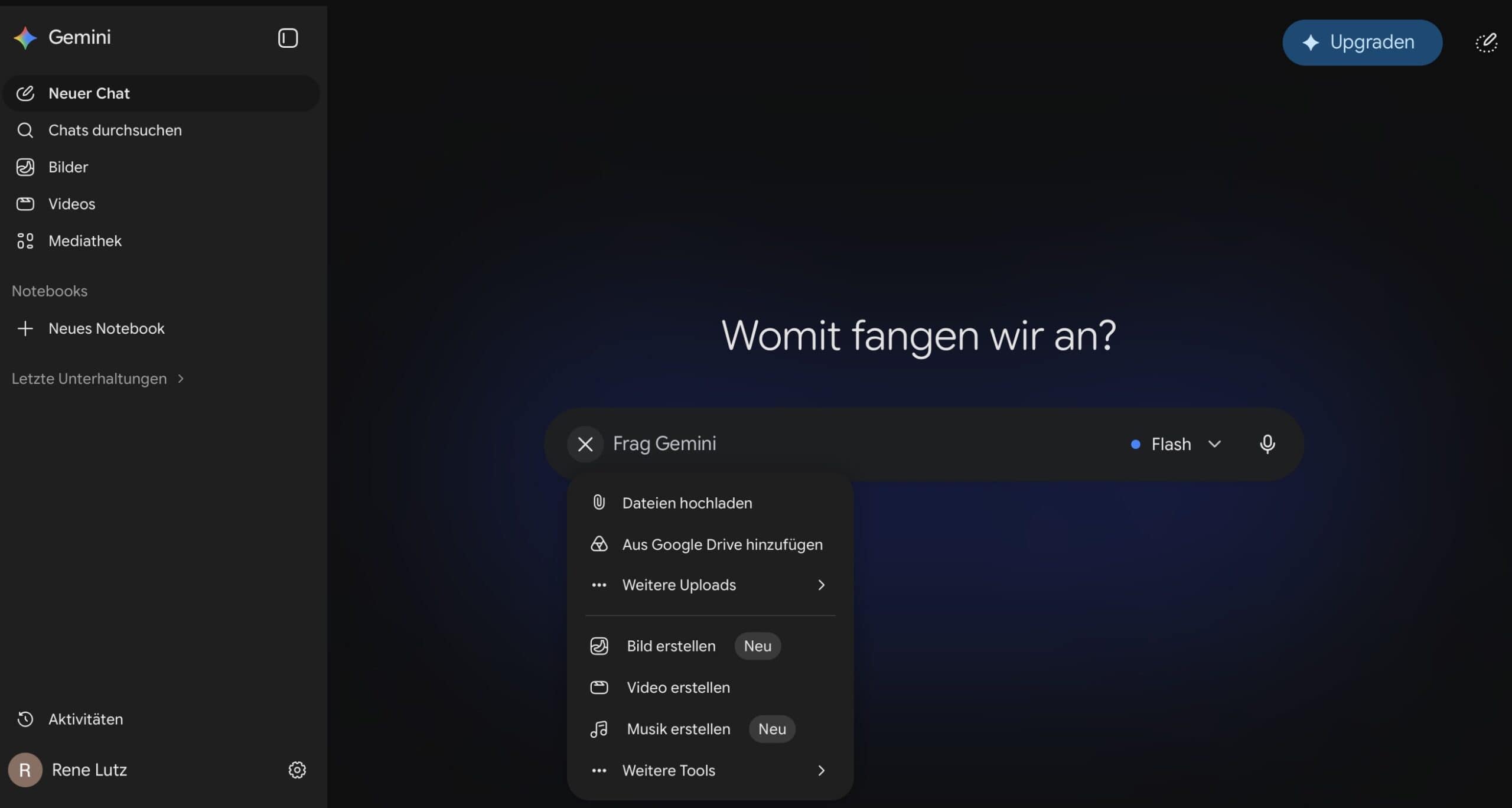 Screenshot: Startbildschirm von Gemini im Browser