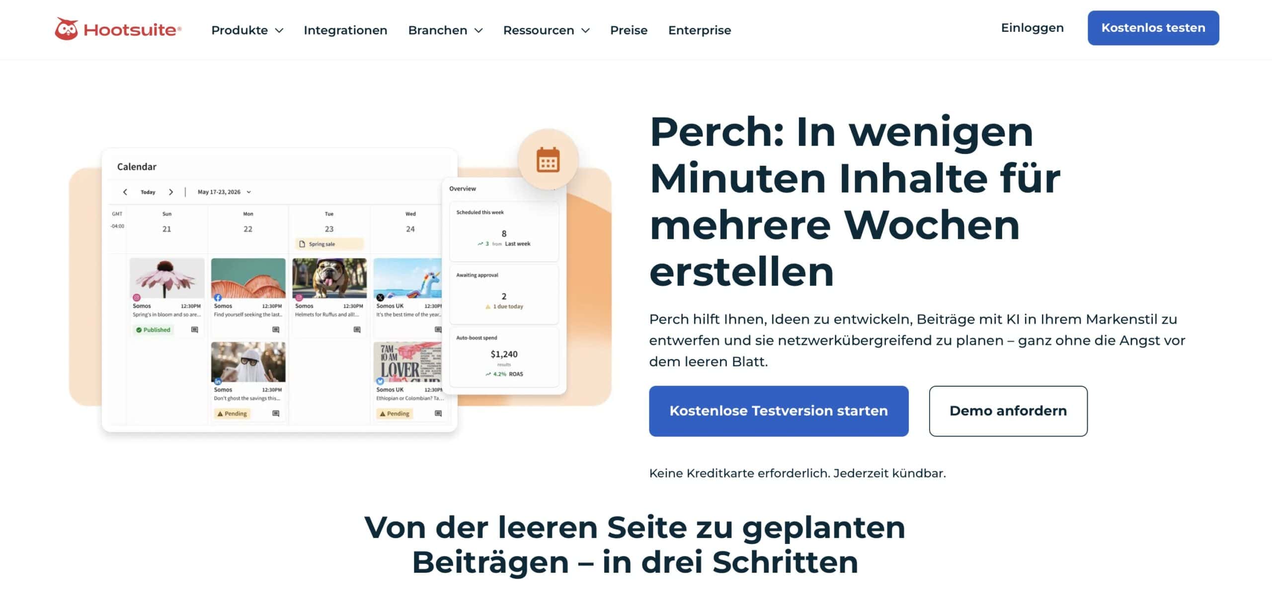 Screenshot der Hootsuite-Startseite hootsuite.com