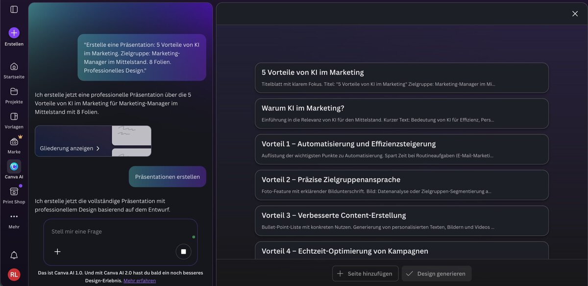 Canva Magic Design Ergebnis-Präsentation