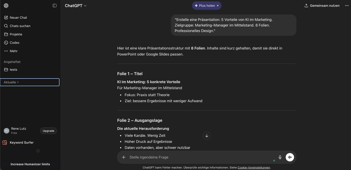 ChatGPT Präsentationsgliederung Ergebnis