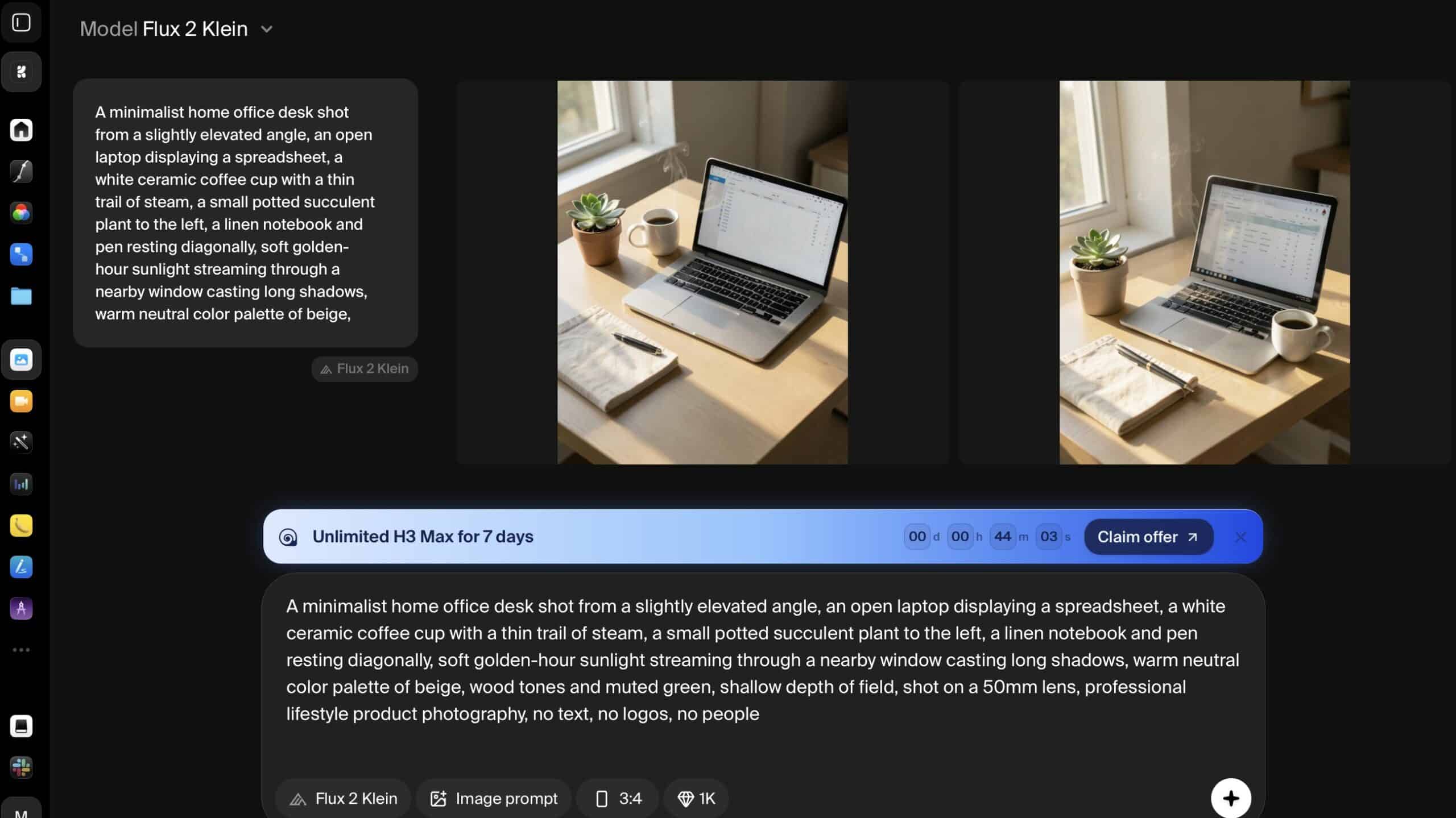 KI-Bild eines Homeoffice-Schreibtisches, erstellt mit FLUX über Krea