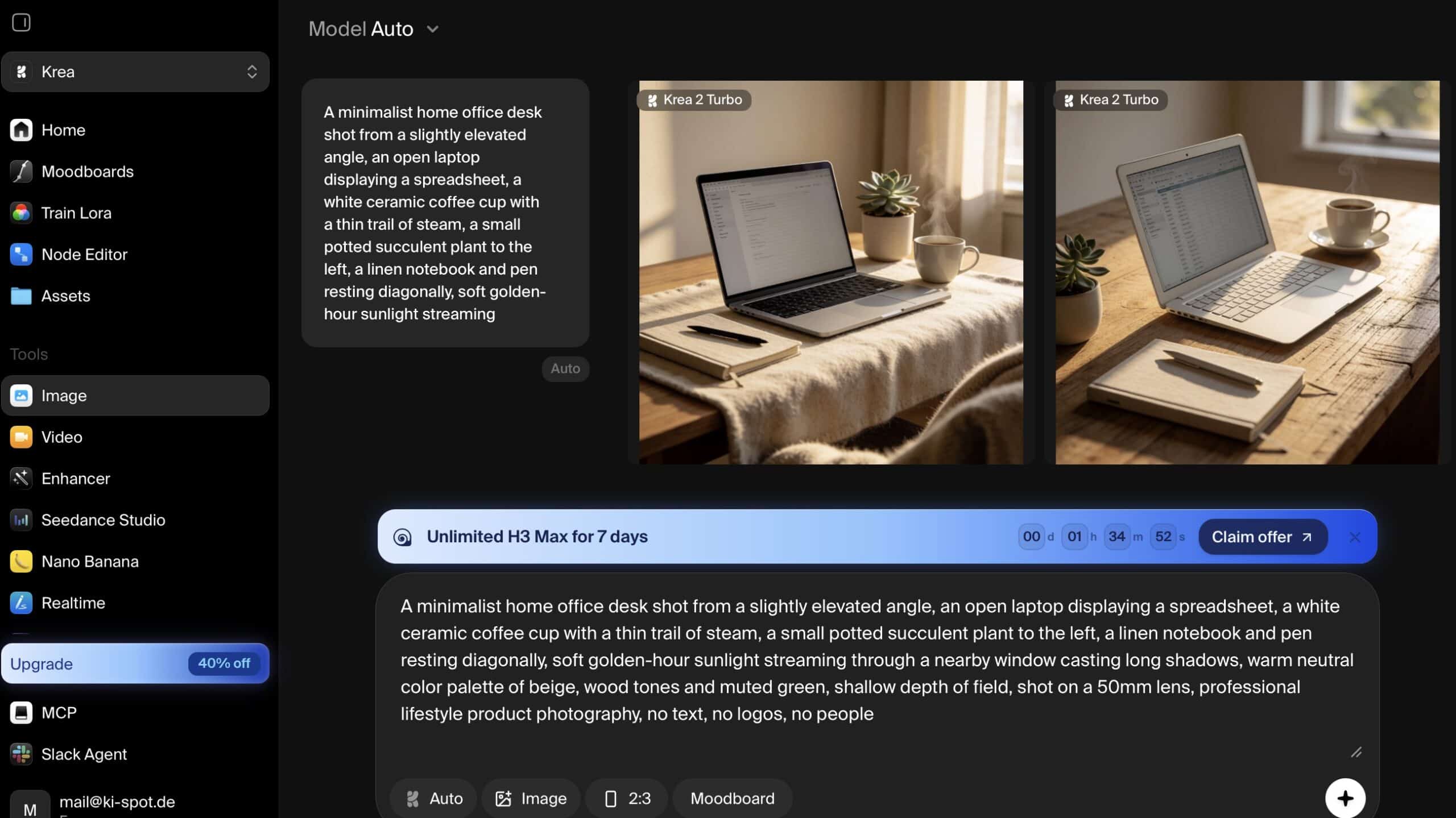 KI-Bild eines Homeoffice-Schreibtisches, erstellt mit Krea AI