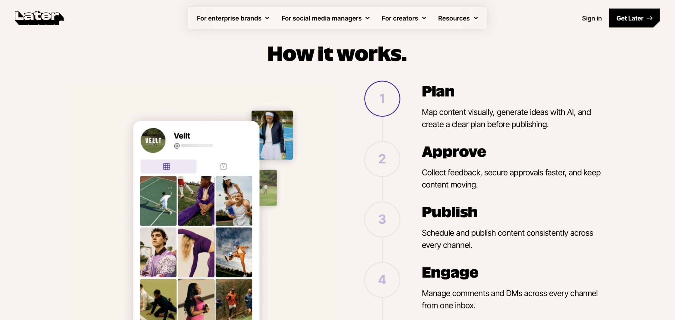 Screenshot der Later-Startseite later.com