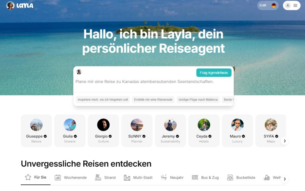 Der Startbildschirm von Layla