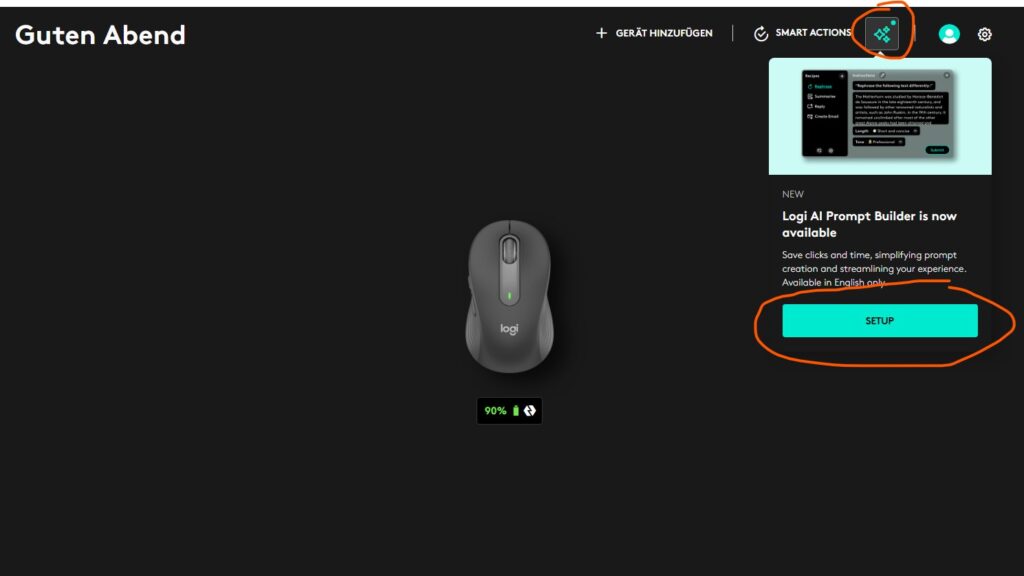 Das Setup von Logitech AI Prompt Builder