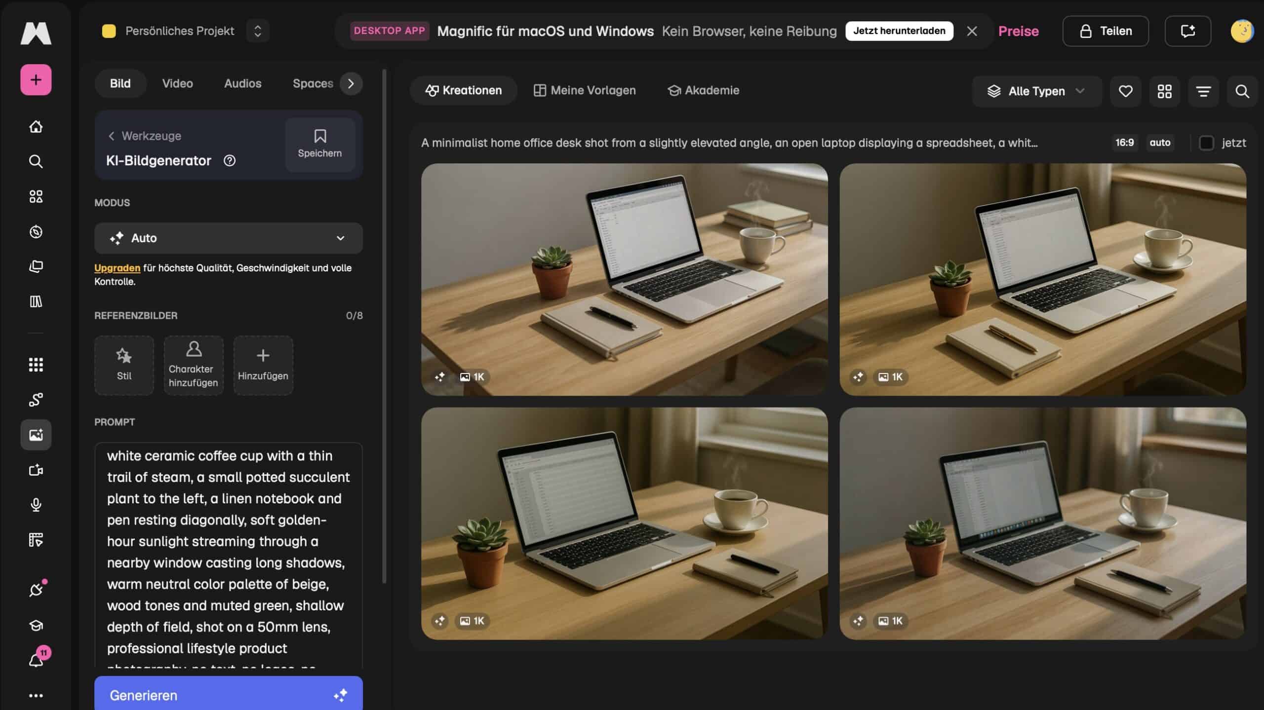 KI-Bild eines Homeoffice-Schreibtisches, erstellt mit Freepik / Magnific