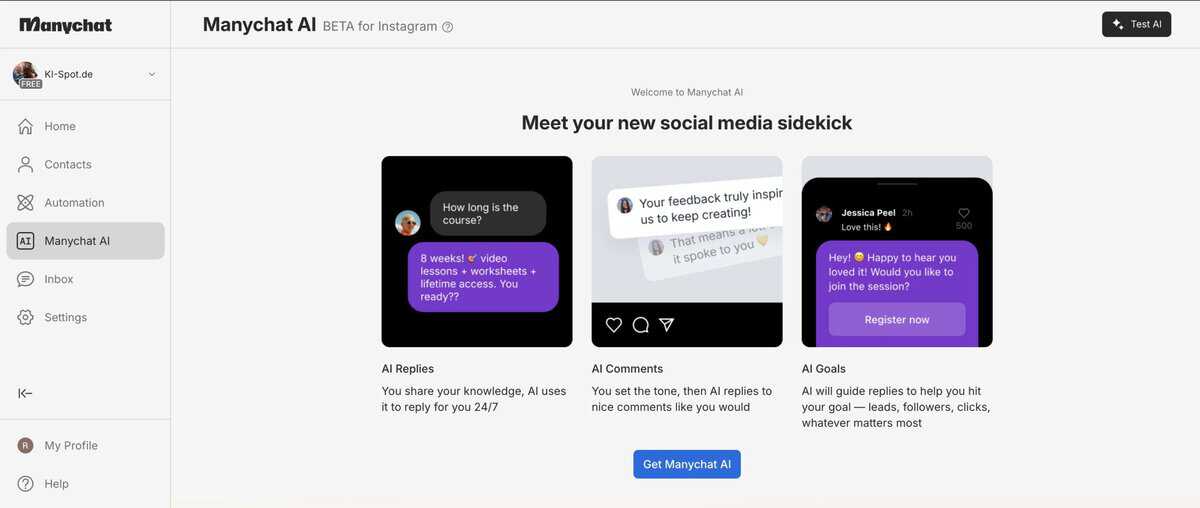 ManyChat KI-Funktion: AI-Add-on im Dashboard