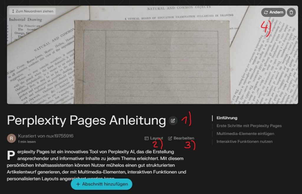 Bearbeiten der Perplexity Page