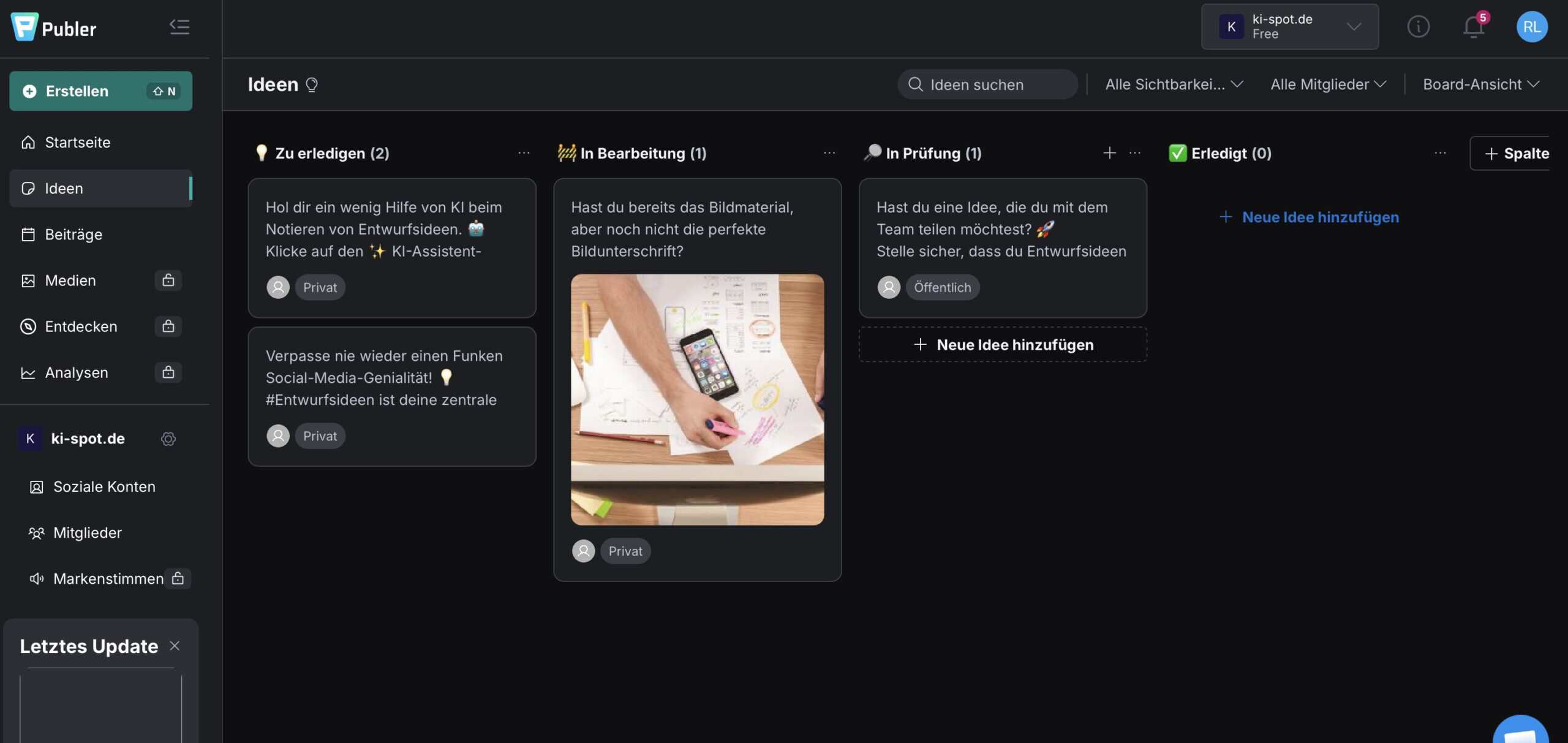 Screenshot der Publer-Startseite publer.com