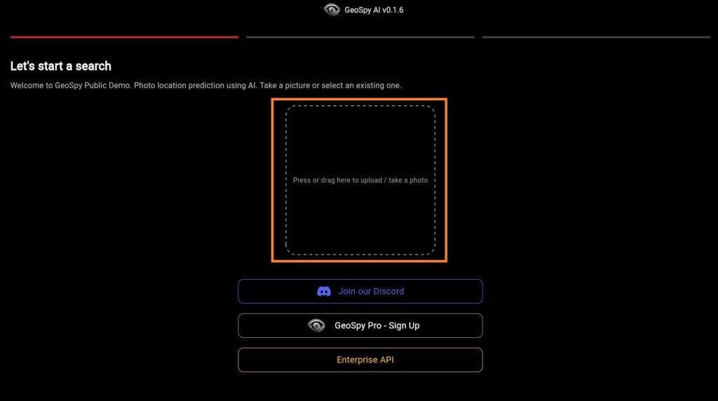 Die Oberfläche von geospy.ai