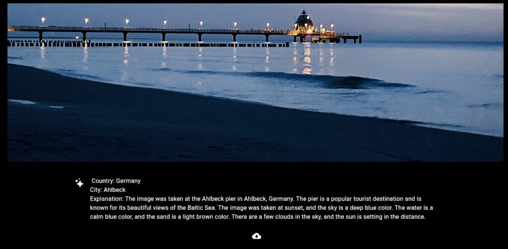 Eine Aufnahme der Seebrücke in Zingst. Lauf GeoSpy.ai ist das Bild in Ahlbeck entstanden.