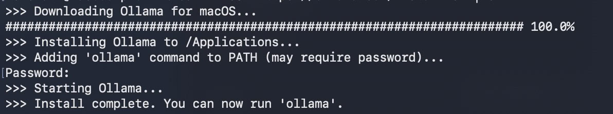 Ollama Installation im Terminal: Mistral-Modell erfolgreich heruntergeladen