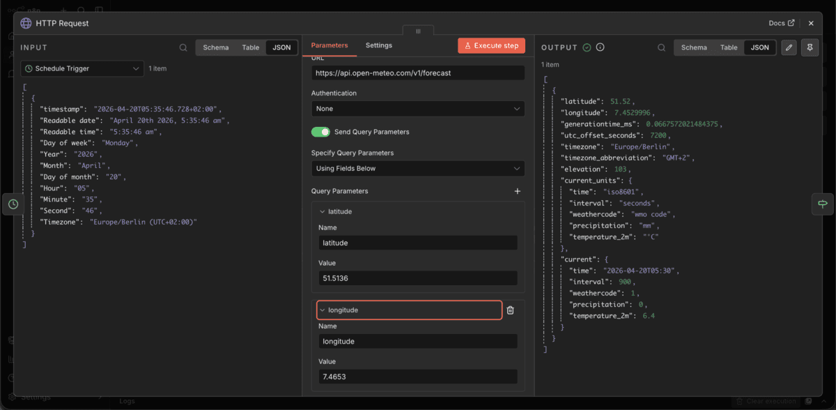 HTTP Request Node in n8n mit URL eingetragen