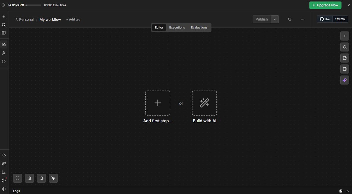 Leeres n8n-Dashboard nach erster Anmeldung
