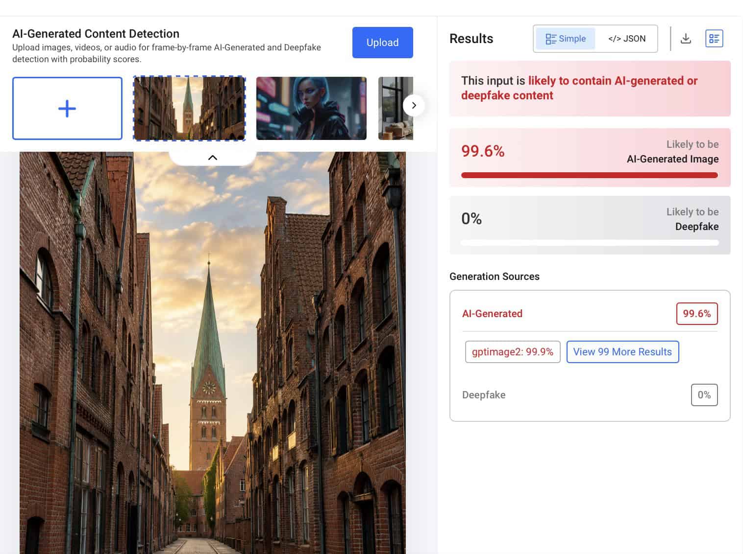 Screenshot: Hive Detect Ergebnis-Anzeige mit prozentualem KI-Score