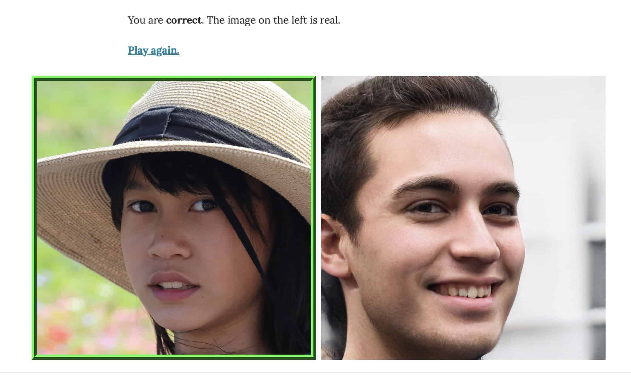 Screenshot: Beispiel-Interface von Which Face Is Real